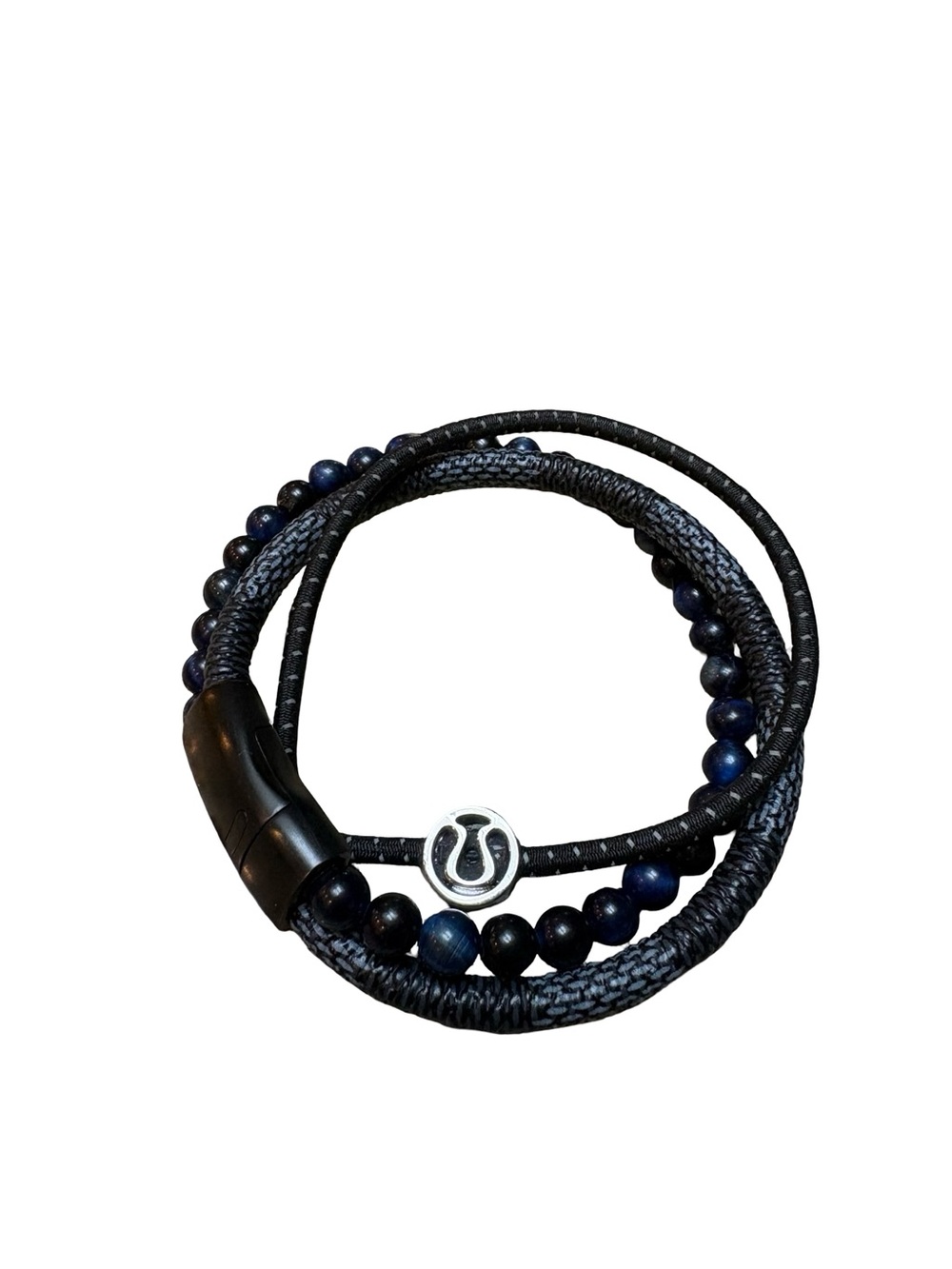 lululemon athletica Black and Navy Rope Bead Wrap Bracelet Set With Logo Elastic